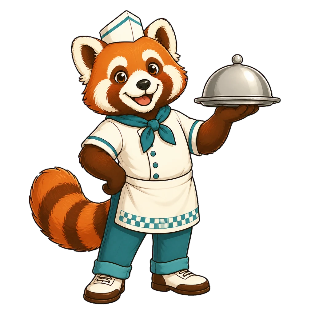 Dot, a friendly red panda diner chef