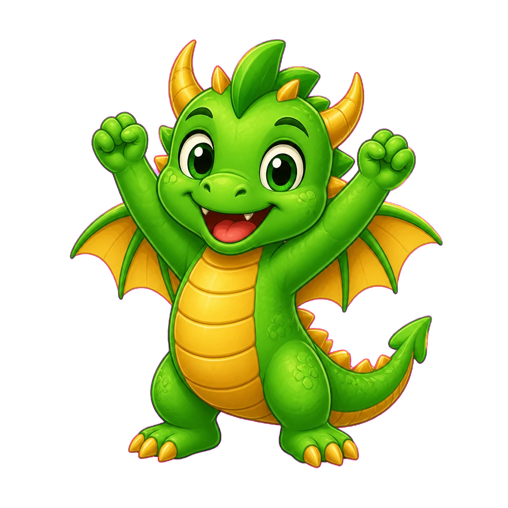A cheerful green dragon coach